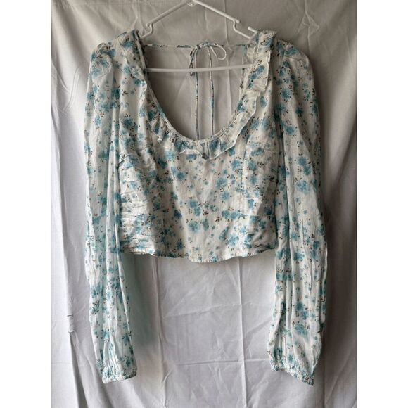 Free People Another Life Printed Top Blue Floral White Combo Size Large - Picture 1 of 2
